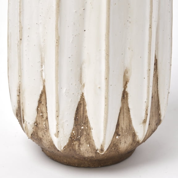 HomeRoots 397516 14 in. Rustic 3D Oval Points Brown & White Ceramic Vase