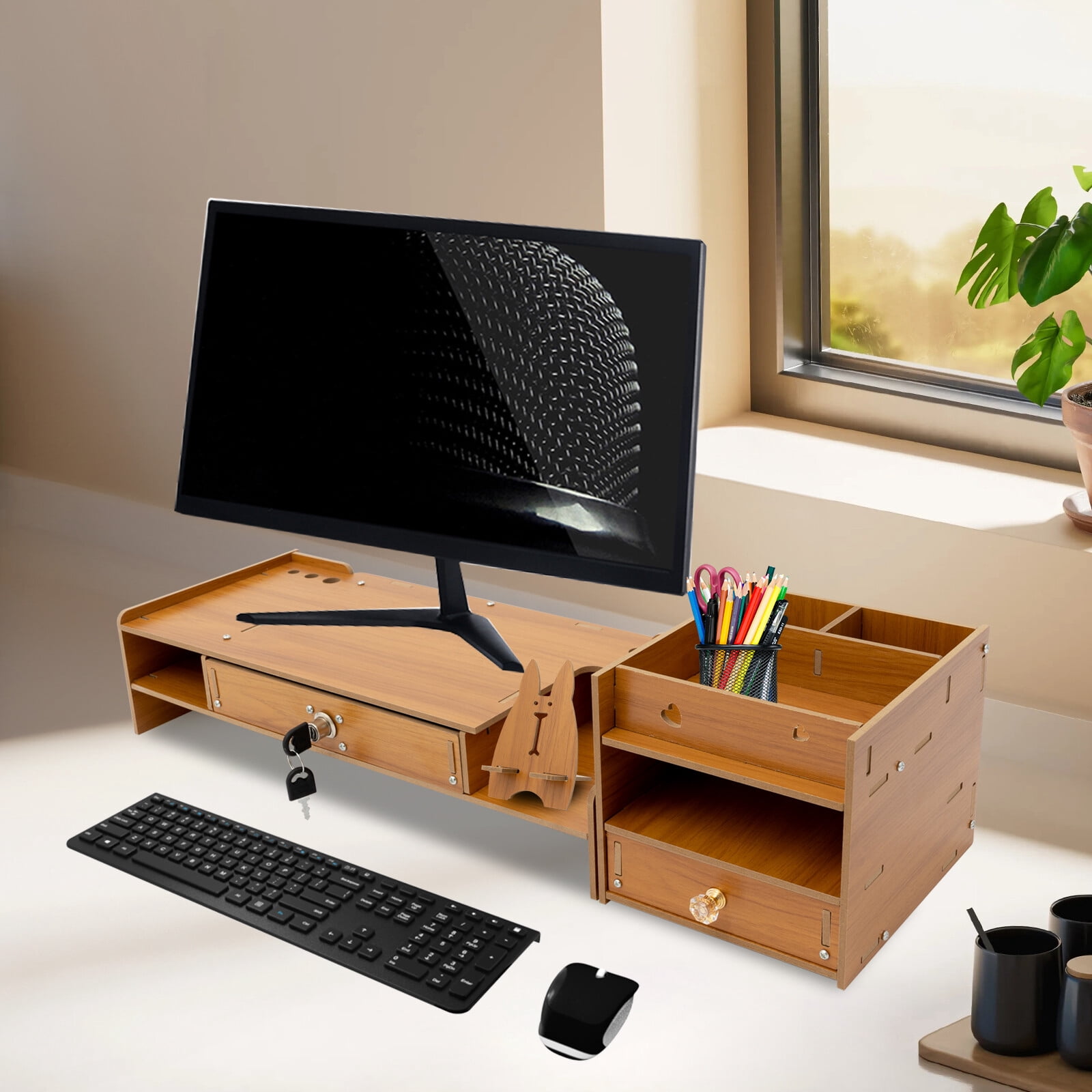 Ergonomic 18.9" Monitor Stand w/ Locking Cabinet Rotating Height 4.13" Riser