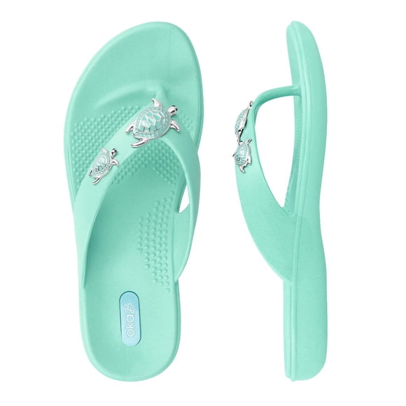 Oka-B Tongs Elle Theresa pour Femmes, Sea Glass avec Charms de Tortue de Mer, Petit, Taille 5-6 m