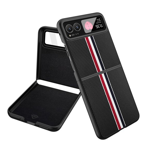 Designed for Motorola Razr 2023 Velvet Fabric PU Vegan Leather Flip Hybrid Hard PC Shell TPU Thin Slim Fit Rubber Shockproof Protective Phone Case Cover [Black]