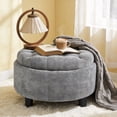 thumbnail image 3 of S-HOME Modern Tufted Fabric 25 Inch Round Storage Ottoman Coffee Table with Tray, Multifunctional Design for Living Room or Bedroom Use, Light Grey, 3 of 11