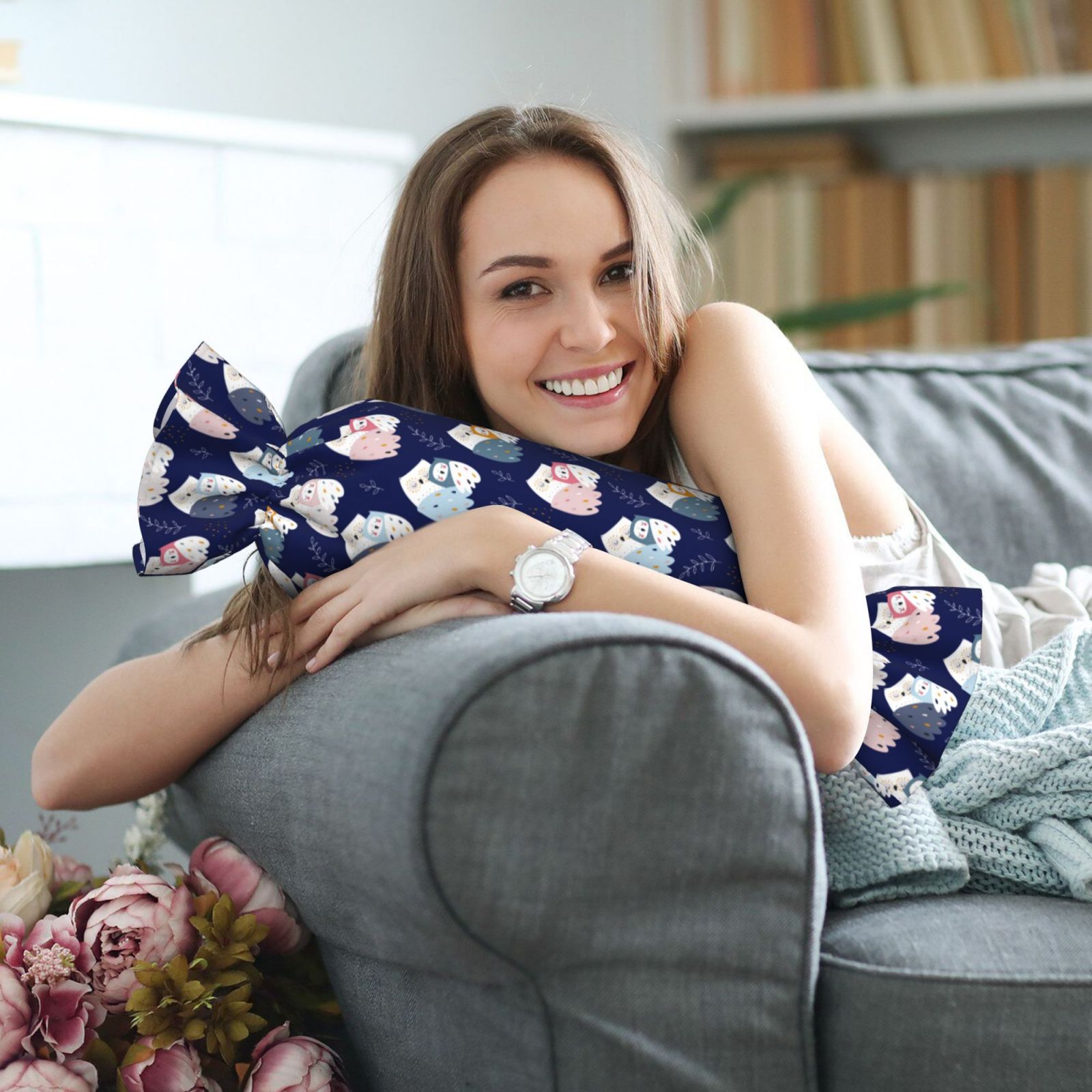 Xecao Mom And Baby Owls Print+Candy-Inspired Plush Pillow for Men Women Suitable for Beds, Sofas, Game Rooms Drawstring Closure