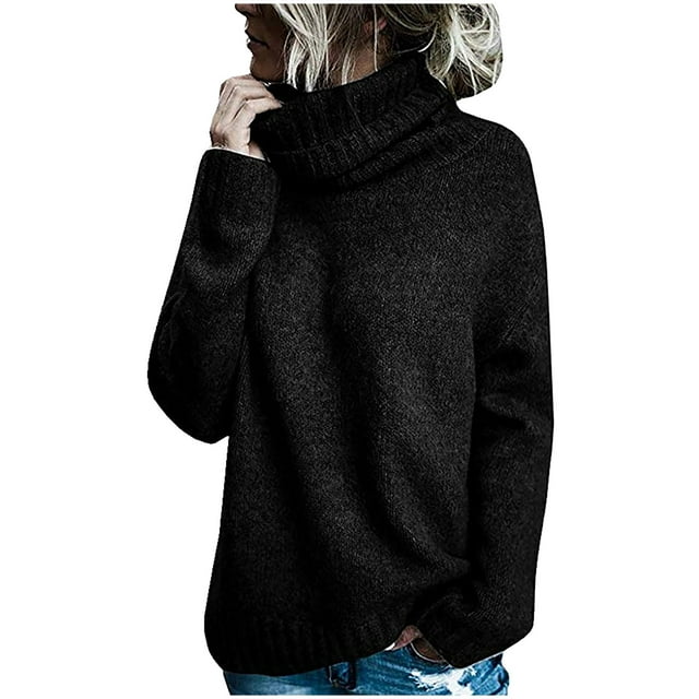 EGNMCR Chandails pour Femmes Mode Féminine Chandail à Manches Longues Col Roulé Ample Tricot Chandail