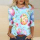 thumbnail image 4 of Mujeres 3/4 Manga Tops Impresión Casual Cuello Redondo Camiseta Top Blusa, Poliéster Toda la Temporada, 4 of 5