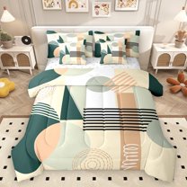 Homewish Minimalist Geometric 7pcs Bedding Comforter Set for Teens Boys Girls,Abstract Stripes Queen Bedding Sets Super Cozy,Vintage Aesthetic Queen Sheet Sets,Lightweight Room Decor,Reversible