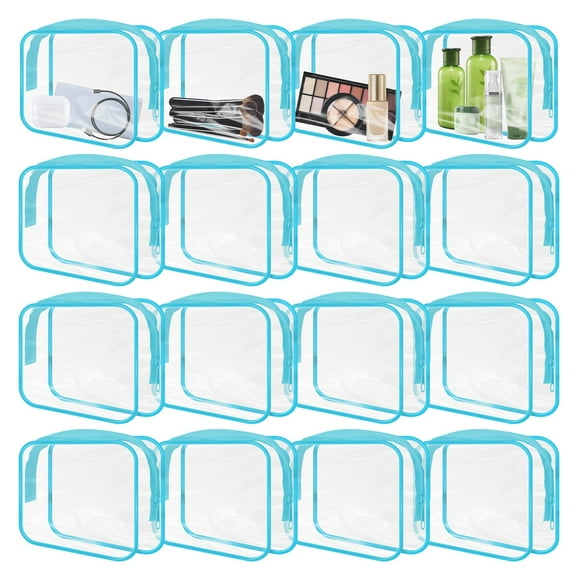Bolsas de maquillaje transparentes GONITYOU aprobadas por la TSA, 16 unidades, azules