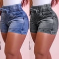 thumbnail image 4 of LYMAYTER Women High Waist Denim Shorts Elastic Waist Strap Shorts Elasticity Close-Fitting Jean Shorts Summer for S-XL, 4 of 8
