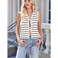 thumbnail image 3 of Women'S 2025 Summer Trendy Crochet Knit V Neck Sleeveless Tie Front Striped Sweater Vests Beach Outfits White L, 3 of 7
