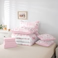 thumbnail image 5 of Homewish Cartoon Cherry Ribbon Bedding Comforter Set 7pcs for Teen, Pink Stripes Buffalo King Bedding Sets, Kawaii Cartoon Bowknot Reversible Bed Sheets, Super Cozy Room Decor, 5 of 7
