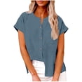 thumbnail image 2 of Women's Dressy Casual Tops Crew Neck Solid Color Button Down Business 2026 Blouses Short Sleeve Work Shirts, 2 of 4