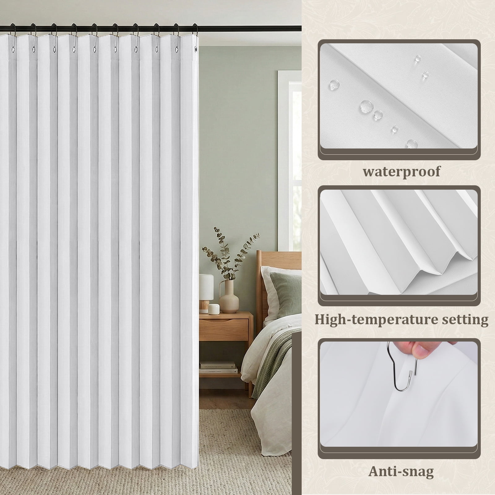 DONGPAI Extra Large Room Divider Curtain, Indoor/Outdoor Multifunctional Vertical Drapes with Hooks Waterproof Shower Curtain for Living Room Bedroom Bathroom, 100"x 84", White, 1 Panel