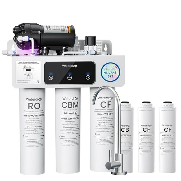 Waterdrop WD-T3-C 8-Stage Under Sink RO Water Filter System, NSF/ANSI 372 Certified, 450GPD Tankless, 2:1 Pure to Drain, BPA Free, Plug-in Required, Includes Replacement Filter