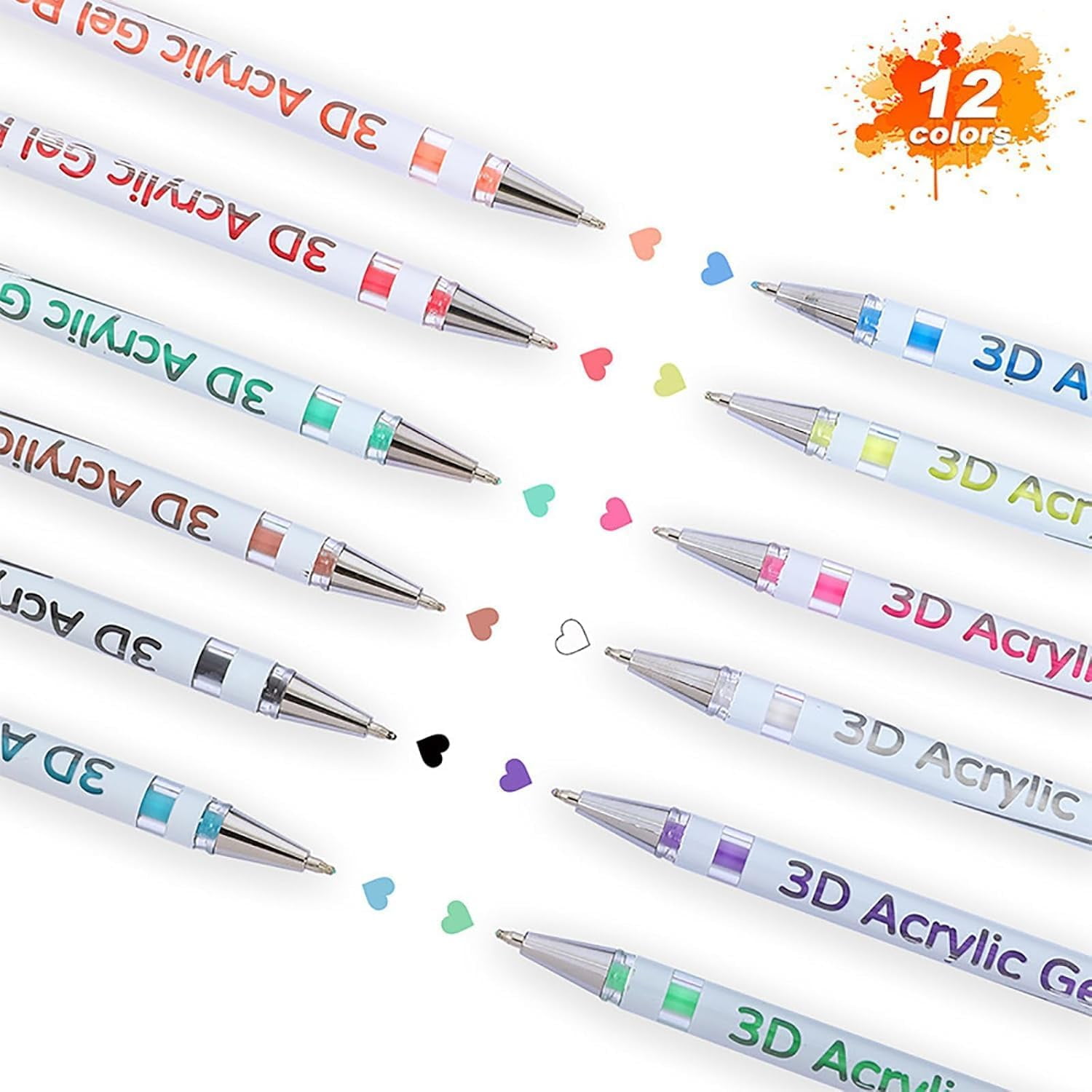 3D Acrylic Gel Pens, 12/24 Colors 3D Acrylic Pen 1.0 mm, Quick Dry Gel Pens Acrylic Markers Write Colorful Life for Coloring Books Painting (24 Colors)