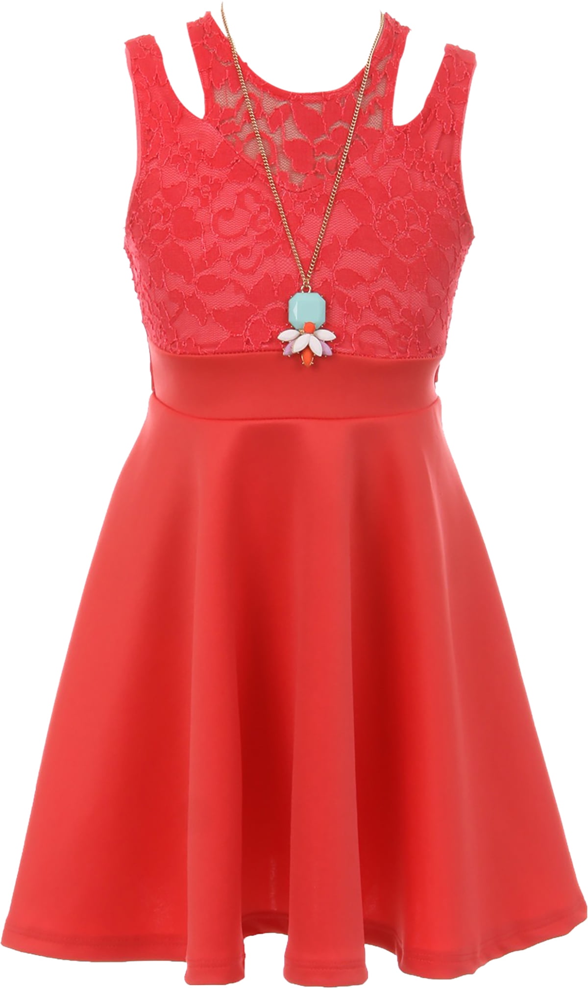 Big Girl Sleeveless Lace Solid Necklace Easter Summer Flower Girl Dress