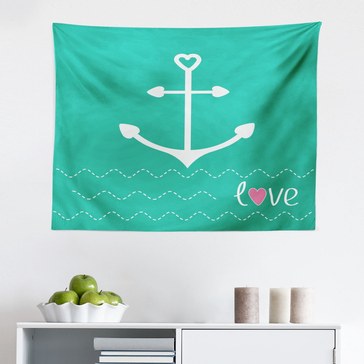 Anchor Tapestry, Digital Nautical Anchor on Square Marine Life Theme