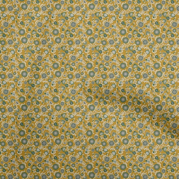 oneOone Cotton Cambric Dark Mustard Fabric Asian Japanese Floral Dress Material Fabric Print Fabric By The Yard 56 Inch Wide