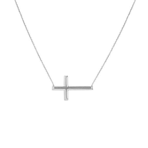 925 Sterling Silver Adjustable Side-ways Sideways Religious Faith Cross Necklace With 2 Inch Ext 18 Inch Pendant Necklac