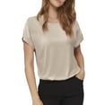 thumbnail image 3 of Yigetop indian Tops! Womens Tshirts Summer Casual Tops Trendy Short Sleeve Crewneck Knitted Fashion Tee Tunic Blouses Mexican Blouses for Women Beige 2XL, 3 of 5