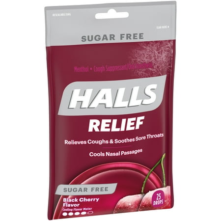 HALLS Relief Black Cherry Sugar Free Cough Drops, 25 Drops