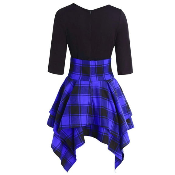 Ruimatai Women's Casual Lace Up Mini Dress Tartan Plaid Print Asymmetrical Flowy Party Club Dress Sleeveless A-Line Stylish Outfit