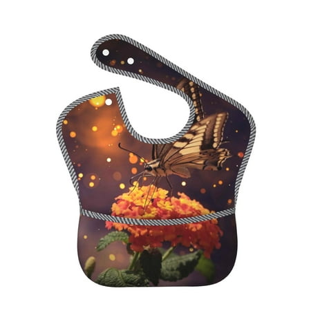 Bingfone Mess-Proof Baby Bib - Waterproof Bib For Baby Boy Or Girl With Food Catcher Pocket, Unisex-Butterfly Sitting On A Flower
