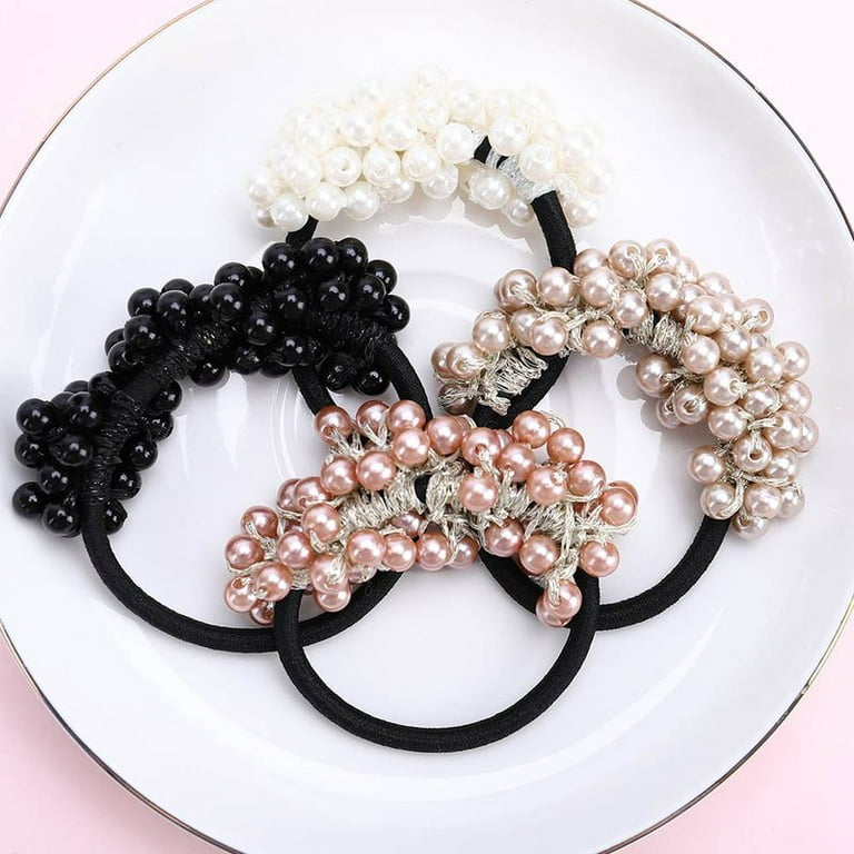 Unicra Pearl Ties Fashion Elastic Scrunchies Set Beaded Hair  Ropes Fancy Ponytail Holder Hair Accessories for Women and Girls 3PCS (Pearl)  : Beauty & Personal Care