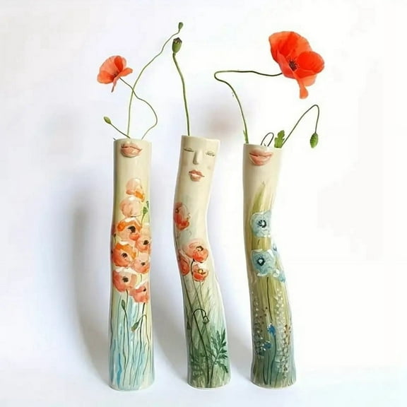 Girls Face Vase Ornament Flower Pot Vase Artificial Plants Holder for Home Decoration B