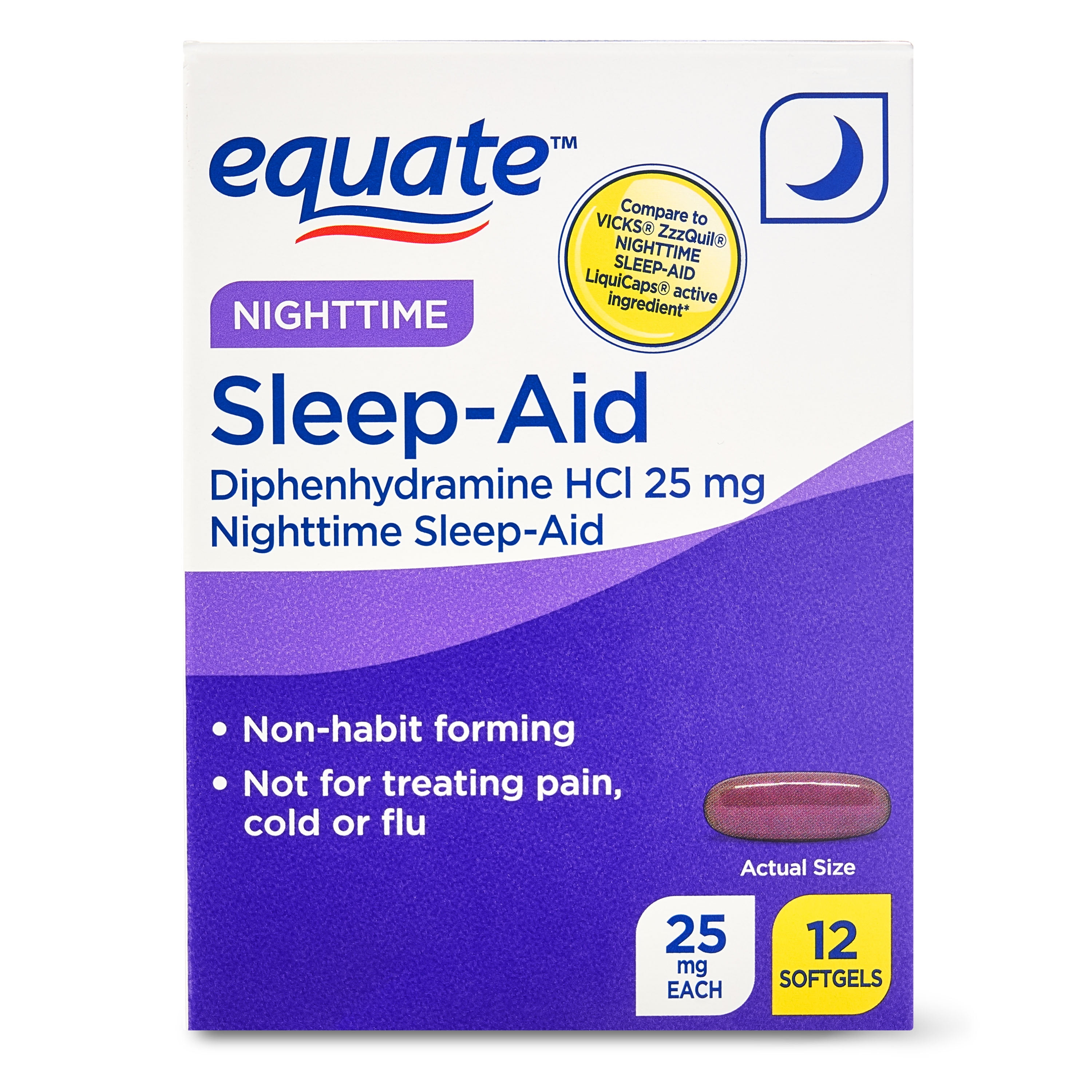 Equate Nighttime SleepAid Softgels, 25 mg, 12 Count
