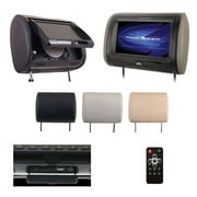 Power Acoustik HDVD-71CC 7-inch Universal Forward/Backwards Tilting DVD Headrest with USB/AUX | 3 Changeable Color Skins: Grey, Beige, Black