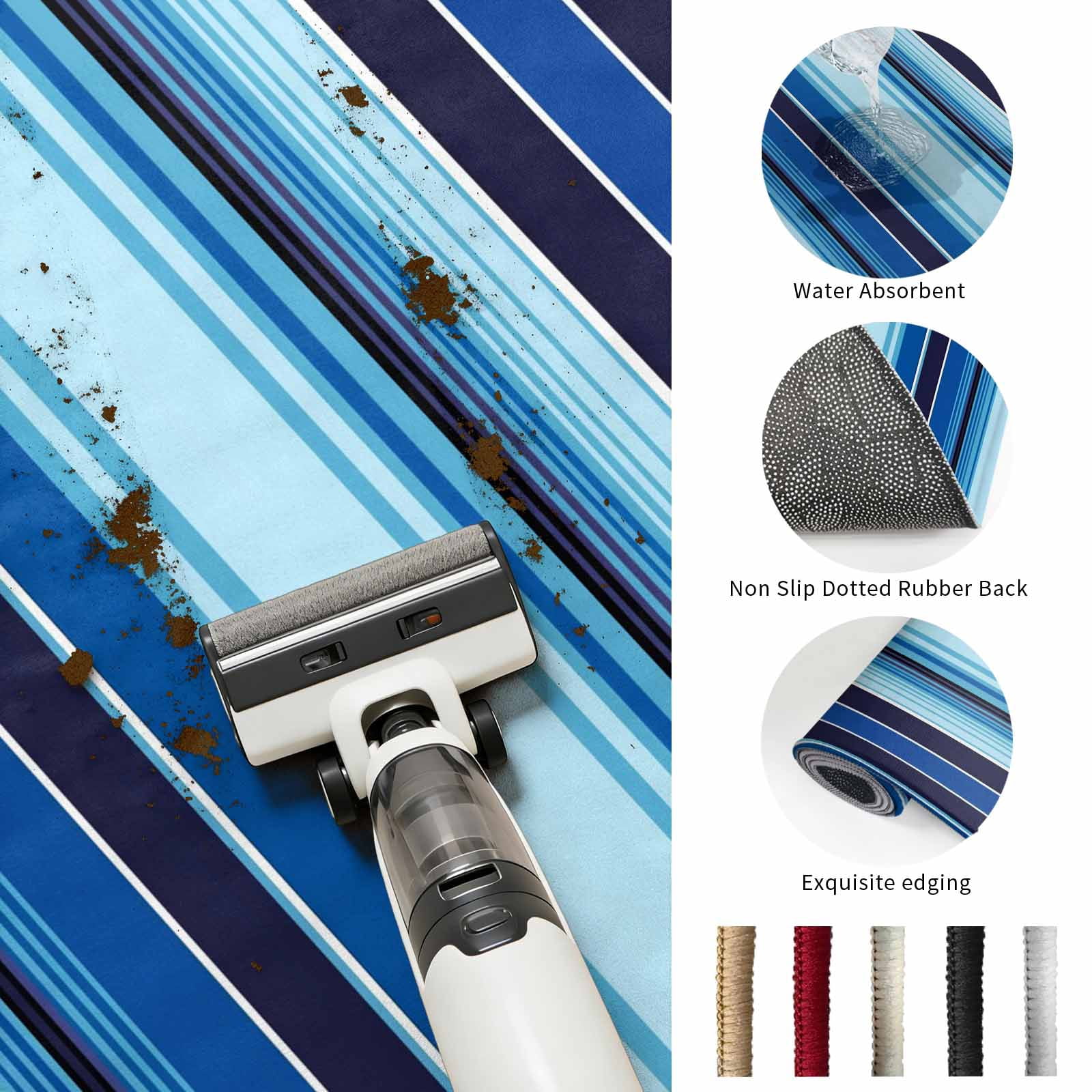 Area Rugs 5'x7', Mexican Style Carpet Runner Indoor Outdoor Rugs Home Decor Aesthetic, Colorful Mexico Stripes Ombre Blue Non Slip Mats Washable Accent Rug for Living Room Bedroom