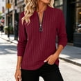thumbnail image 2 of Jinhomg Womens 1/4 Half Zip Sweatshirts Striped Knitted Tunic Casual Crew Neck Pullover Long Sleeve Lightweight Textured Solid Fall Tops Red,L, 2 of 7