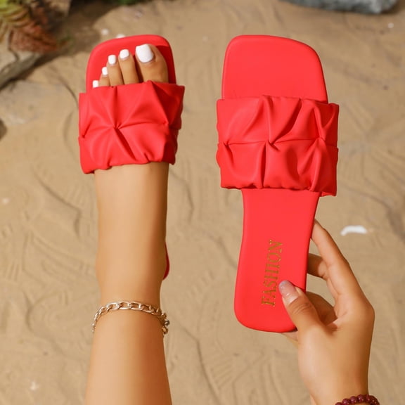 Willtoo Summer Sandals For Women 2026 Trendy Flat Sandals Slides Slip on Open Toe Beach Dressy Shoes Comfortable Flip Flops