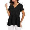 thumbnail image 1 of Camiseta estilo Babydoll suelta con cuello en V y manga corta con volantes para mujer, informal, para verano, 1 of 6