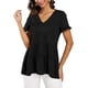 thumbnail image 1 of Tops peplum casuales para mujer, cuello en V, manga corta con volantes, camiseta suelta Babydoll para verano, negro, XL, 1 of 6