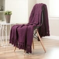 thumbnail image 2 of Chanasya Fuzzy Textured Shiny Thread Soft Fluffy Throw Blanket Warm Cozy Plush Luxurious Blanket for Sofa Chair Couch Bed Living Room with Fringed Tassels Purple Throw Blanket (50x65 Inches) Aubergine, 2 of 3