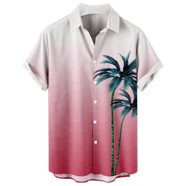 Camisas Para Hombre Manga Larga Camisa de manga corta con estampado digital 3d de ocio de tendencia de moda de playa de turismo de vacaciones de verano para hombres (Pink, 3XL)