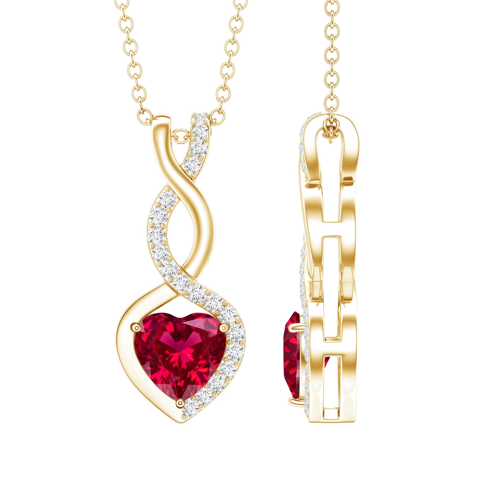 Rosec Jewels - Lab Grown Ruby Heart Necklace with Moissanite | AAAA Quality Ruby Promise Necklace - with Jewelry Box