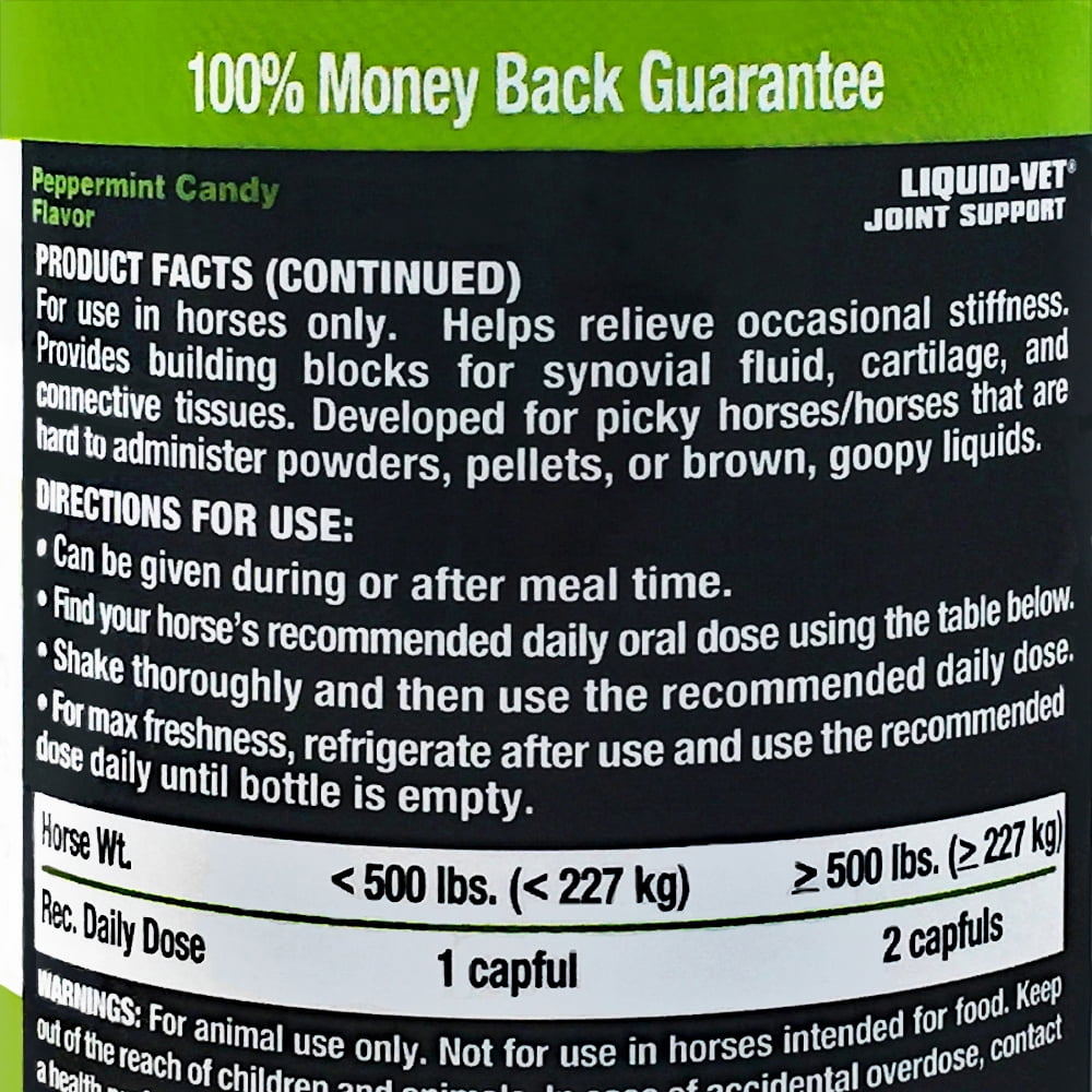 Liquid-Vet Hock & Joint Support Supplement for Horses, Max Strength Glucosamine, MSM, Hyaluronic Acid, Liquid, Peppermint Flavor