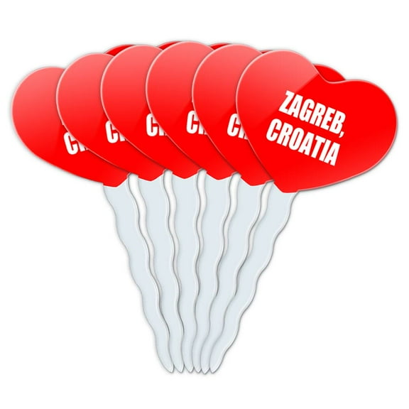 Zagreb Croatia Heart Love Cupcake Picks Toppers - Set of 6