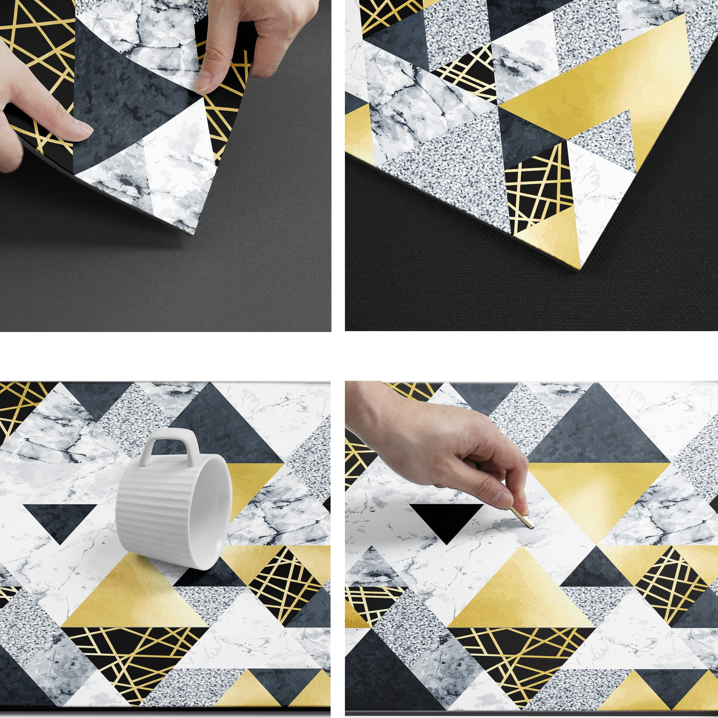 Black and Gold Marble Kitchen Mat Geometric Kitchen Rugs Set of 2 Cushioned  Comfort Floor Waterproof Non-Slip Modern Polygons Runner Decor for Office  Sink Laundry,17.3 x28 + 17.3 x 47 