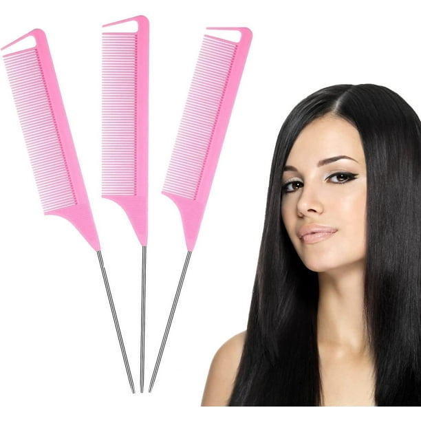 Tail Comb, Rat Tail Hair Comb Anti-static, Heat Resistant, Lightweight, Durable With Anti-skid Paddle And Stainless-steel Pintail For All Hair Types (