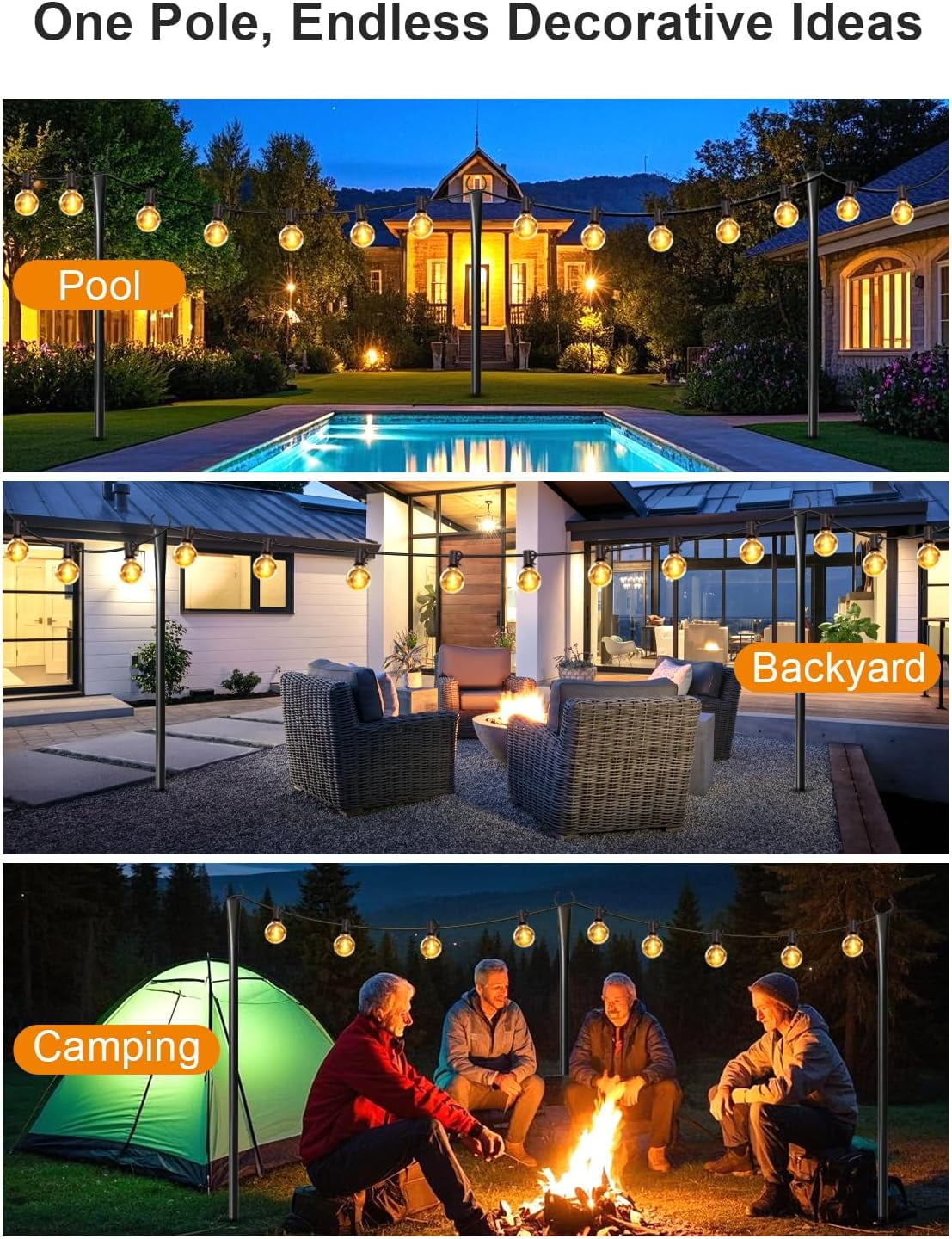 4 Pack 10Ft String Light Poles for Outside, Thickened Metal Lights Hanger Pole Outdoor with Fork, Lighting Hanging Post Accessories for Patio Decor Garden Backyard Yard Front Porch Outside Decoration