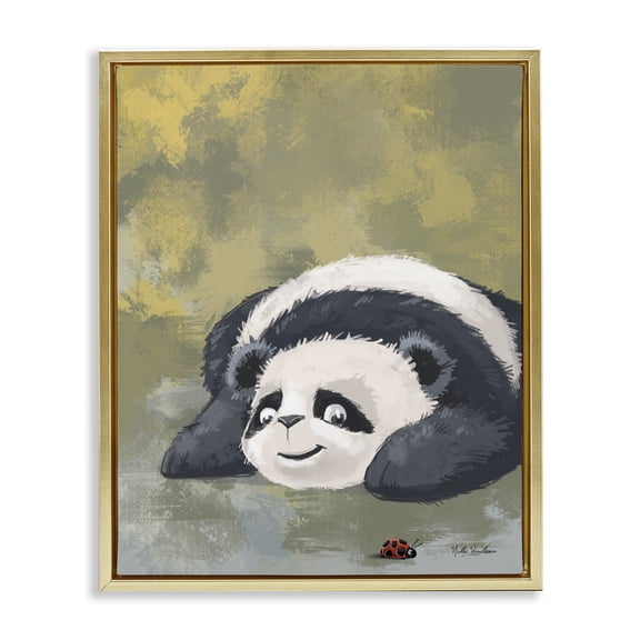 Stupell Industries Contemporary Panda Watching Ladybug Gold Floating Frame Canvas Art, 17 x 21, by Nidhi Wadhwa