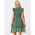 thumbnail image 4 of DARING DIVA Floral Flutter Sleeves V Neck Smocked Ruffle Dress S Green, 4 of 6