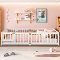 thumbnail image 3 of Jopath Queen Size Floor Bed Frame,Montessori Bed with Guardrails and Door,with Slatted Base,for Kids,Boys,Girls,White, 3 of 9