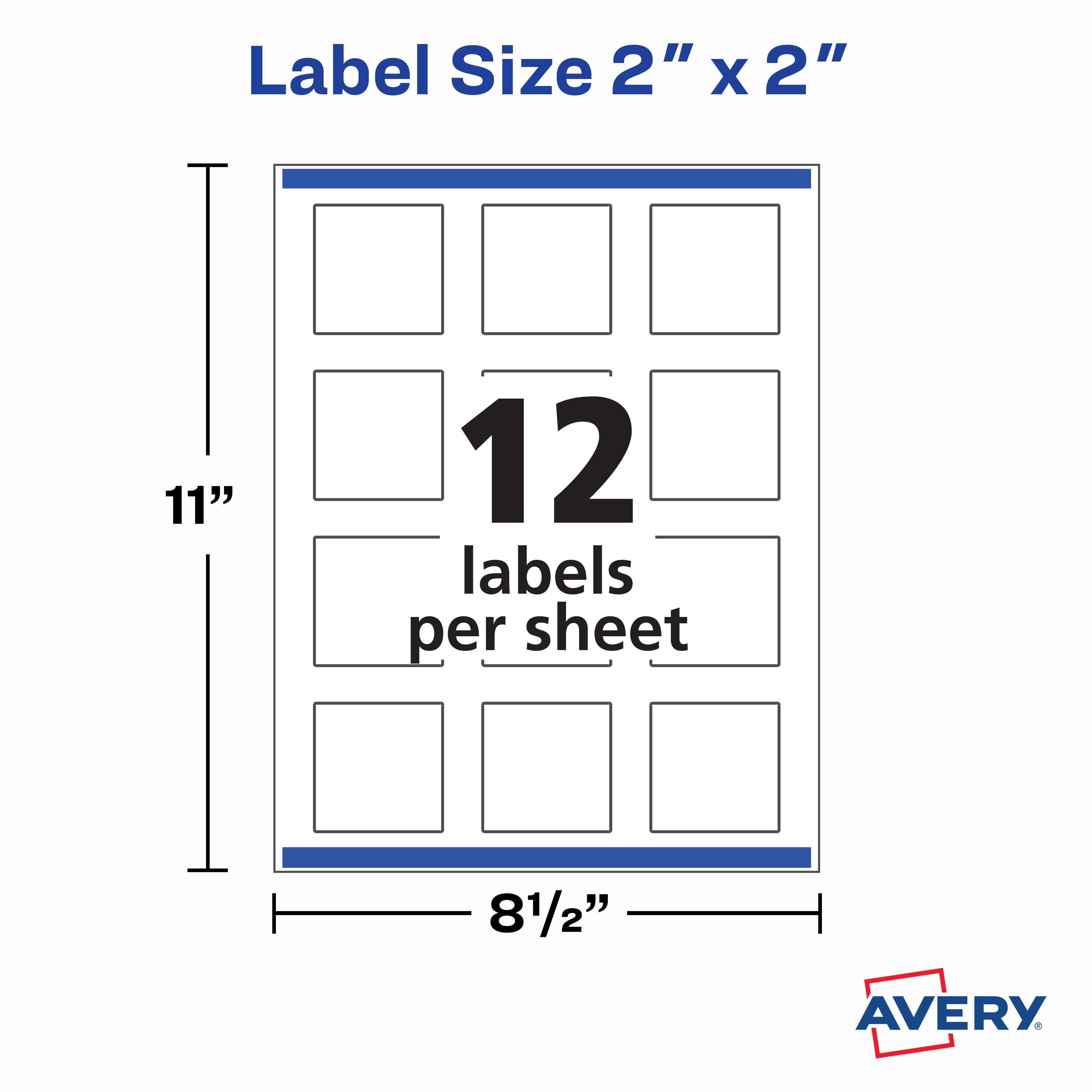 Avery Printable Square Labels, 2" x 2", White, 120 Labels (22565)