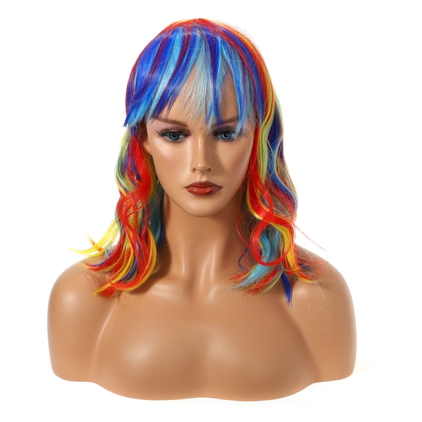 Peluca de cabello humano Unique Bargains para mujer 16' Rojo Resaltar Rizado con gorra