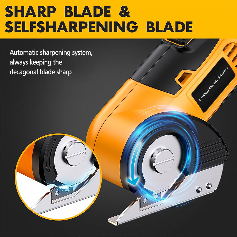 Cordless Electric Scissors Rotary Cutter - 240 RPM, 1/4” Cutting Capacity, Self-Sharpening Blade, Safety Lock + Dual-Trigger, 4V 2000mAh (2hrs Use), Type-C Charging for Cardboard/Leather/Vinyl