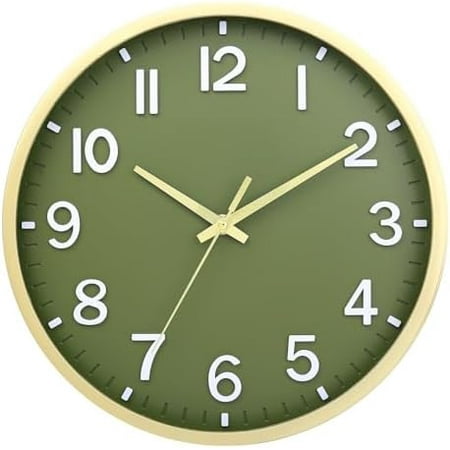 Wall Clocks Battery Operated 8 inch Modern Wall Clock,Silent Non Ticking Wall Clock for Living Room Bedroom Kitchen Office Classroom Decor (Green Gold)