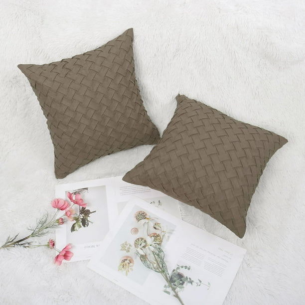 Piccocasa Basket Weave Polyester Throw Pillow Case 2pcs 18 X18 Coffee Color Walmart Com Walmart Com